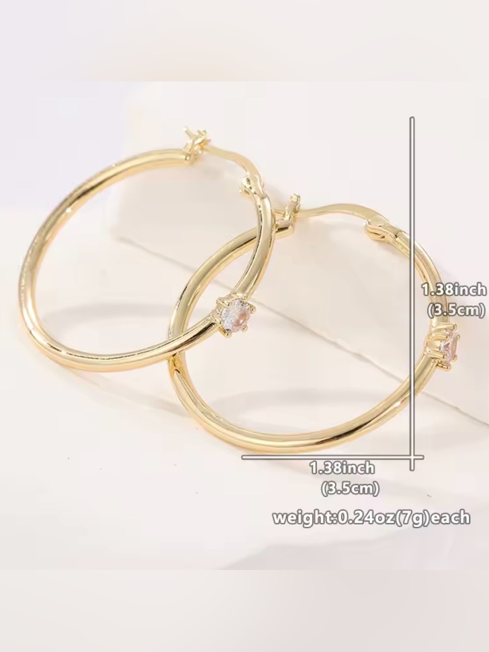 Gold Hoop Earrings with Clear Crystal Accent - Women Jewelry - Picture 2 of 3